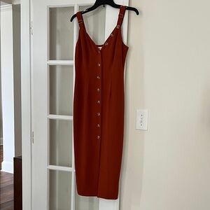 Song of Style Rust Button-Front Midi Dress